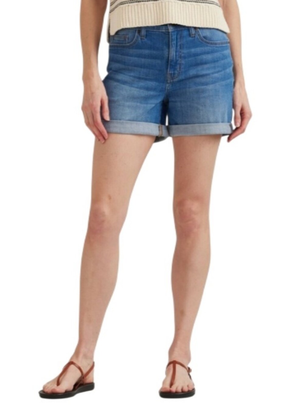 Eddie Bauer Boyfriend Mid-Rise Denim Roll-Cuff Shorts-NWT